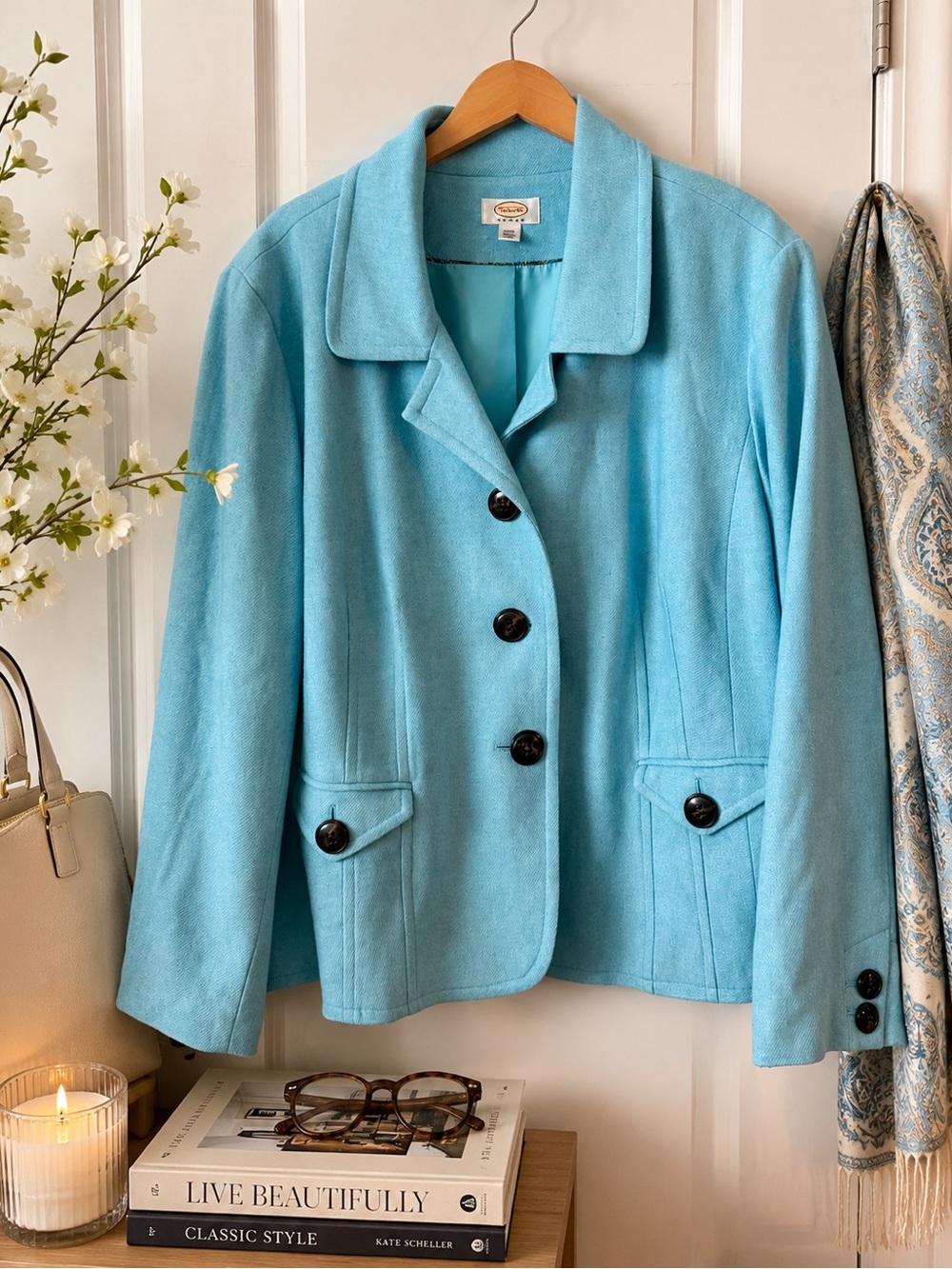 Talbots Turquoise Blue Wool-Blend Blazer Jacket